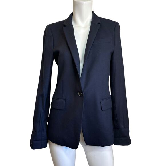 J. Crew Regent Blazer Navy Blue Classic One Button Surgeon Cuffs Wool Blend sz 6 - Picture 1 of 9